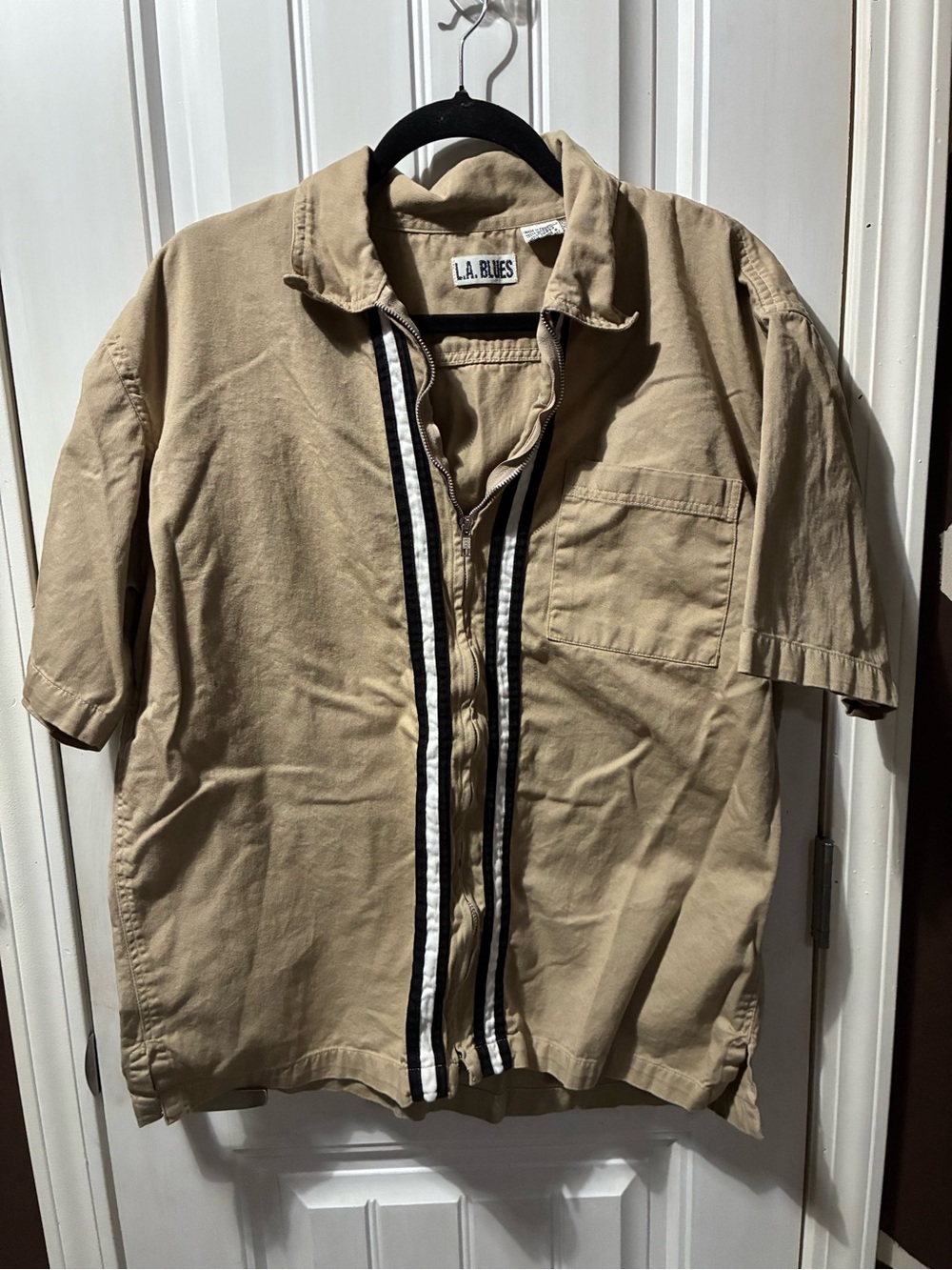 L.A. Blues Tan Short-Sleeve Zip Shirt Jacket with Black & White Trim